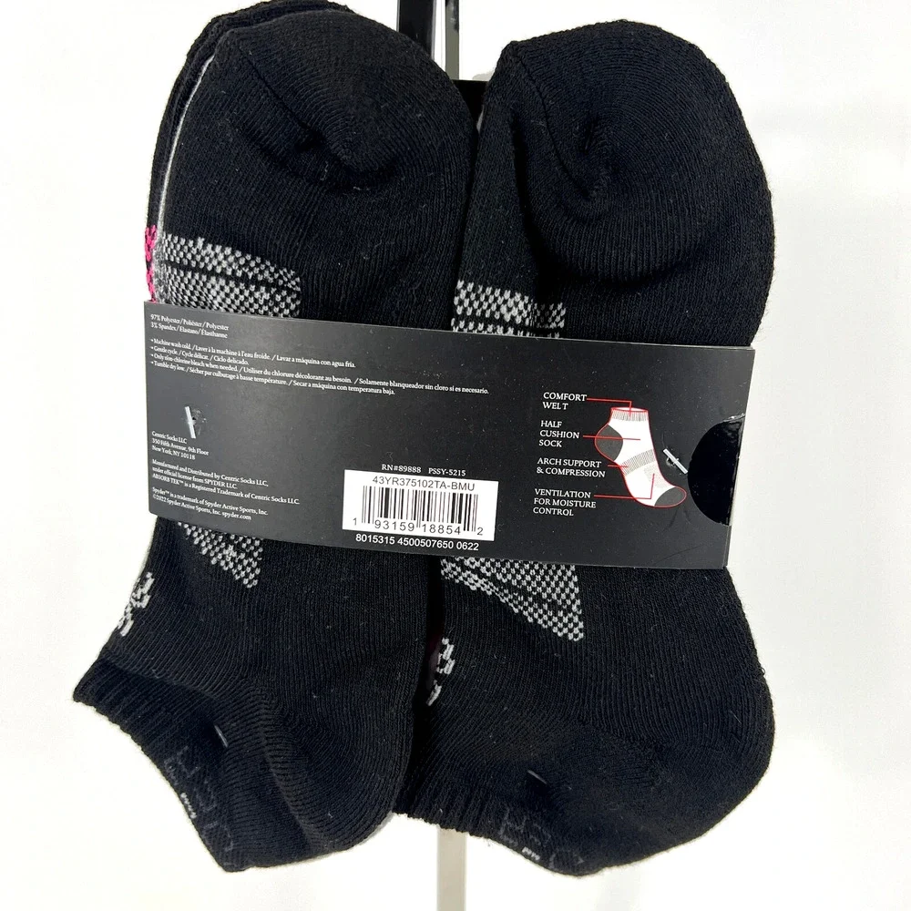 Spyder Women Visible Tech Half Cushion Low-Cut Socks 5 Pairs Black White Gray